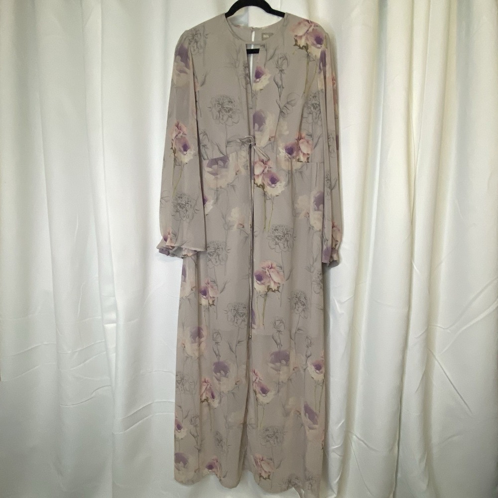 ASOS Design Lavender Floral Maxi Dress Size 14 Long Flutter Sleeves V-Neck